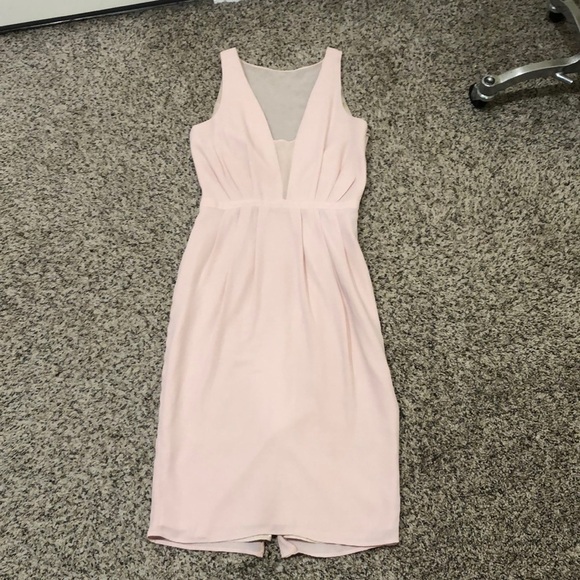 Paper Crown Bridesmaids Dress Size 2 Blush Pink Sheer Plunge Neck - Picture 2 of 9